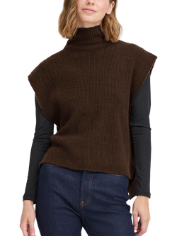 ICHI Amaise High Neck Poncho, Coffee Bean Melange