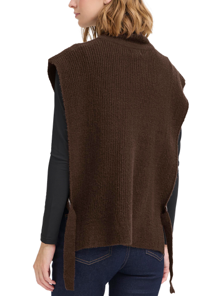 ICHI Amaise High Neck Poncho - view 2, Coffee Bean Melange