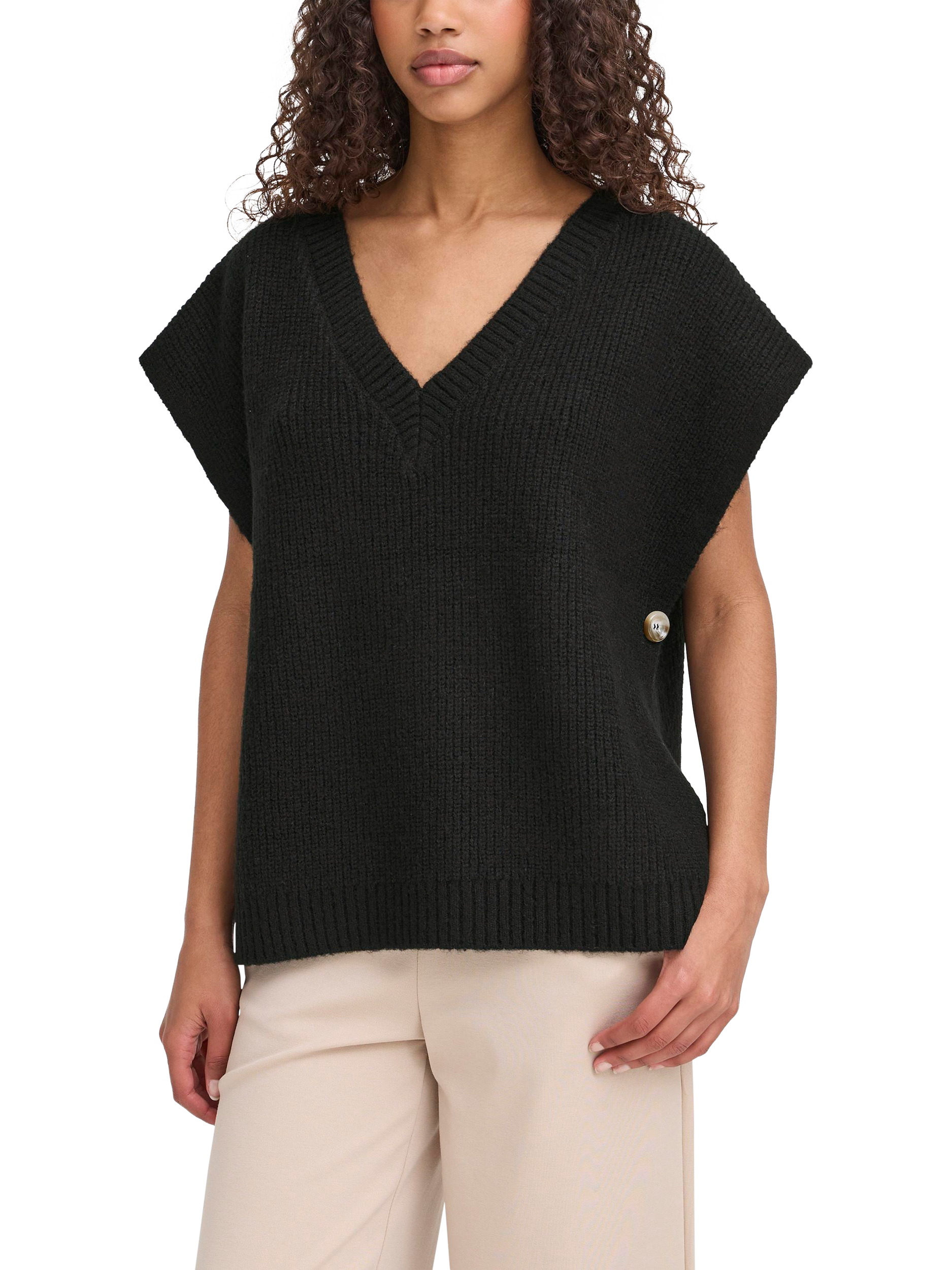 Product image 1 of 6, which shows ICHI Maja V-Neck Poncho, Black, One Size