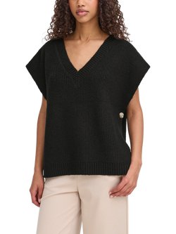 ICHI Maja V-Neck Poncho, Black, Black