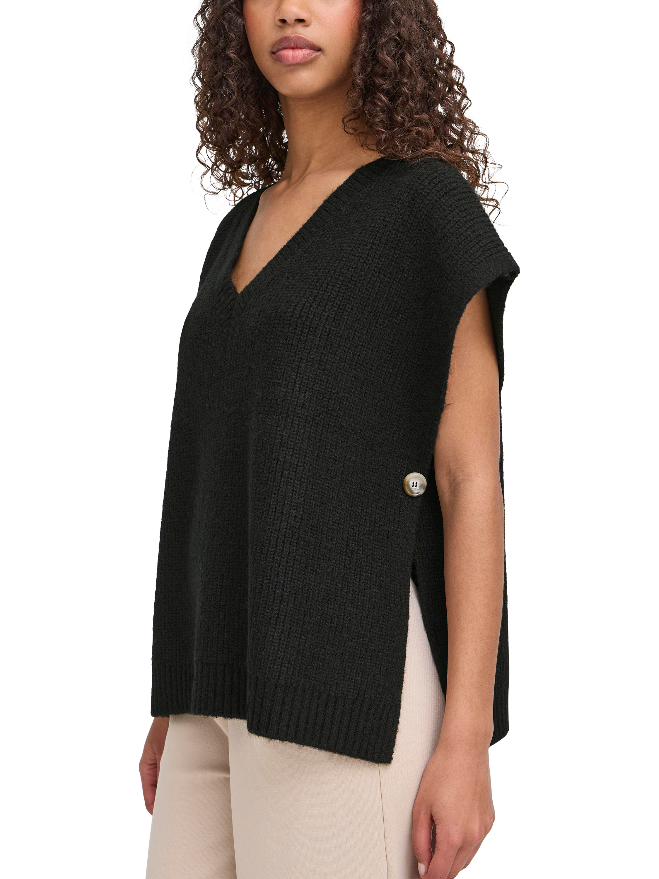 Product image 3 of 6, which shows ICHI Maja V-Neck Poncho, Black, One Size