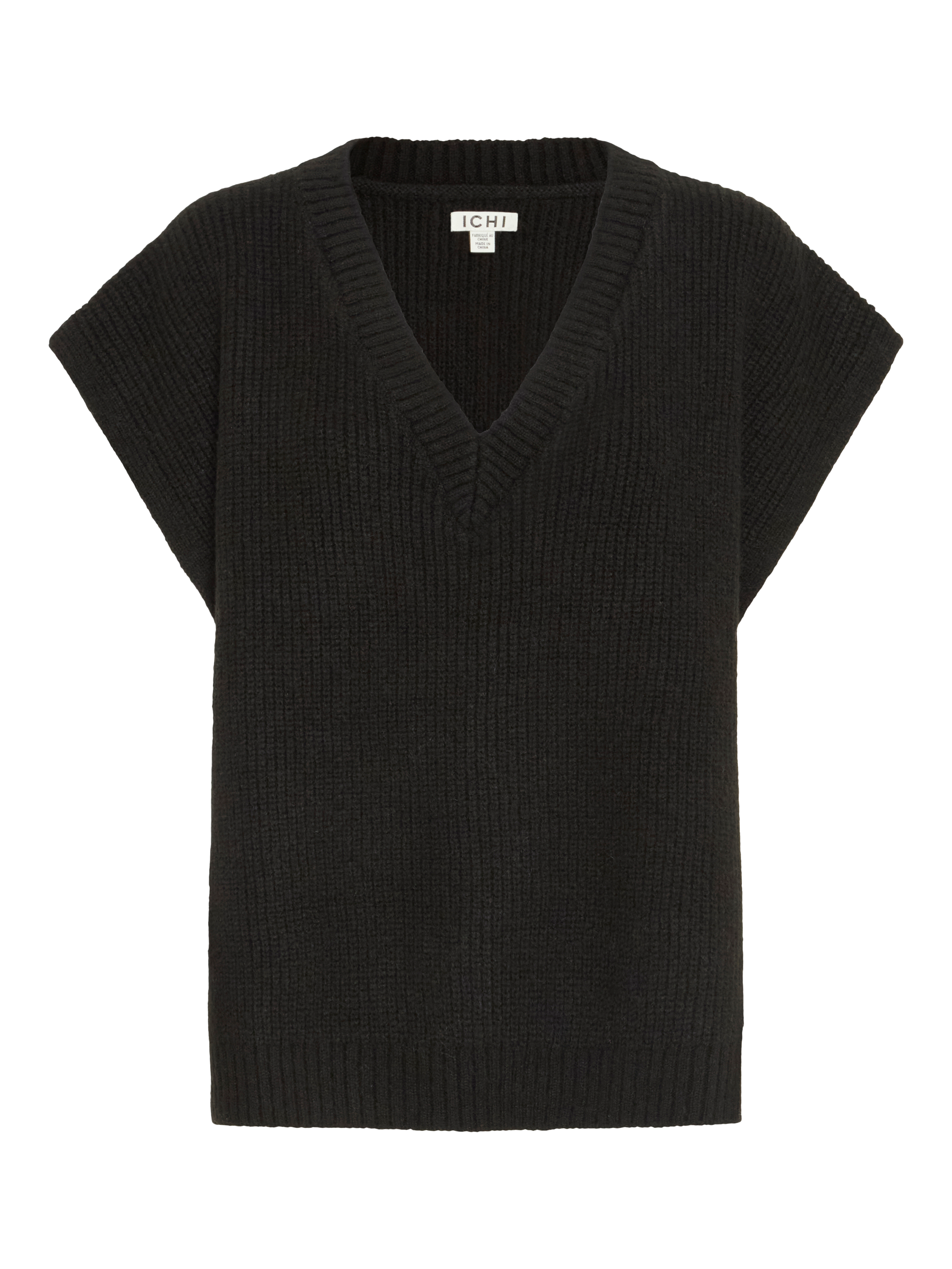 Product image 4 of 6, which shows ICHI Maja V-Neck Poncho, Black, One Size