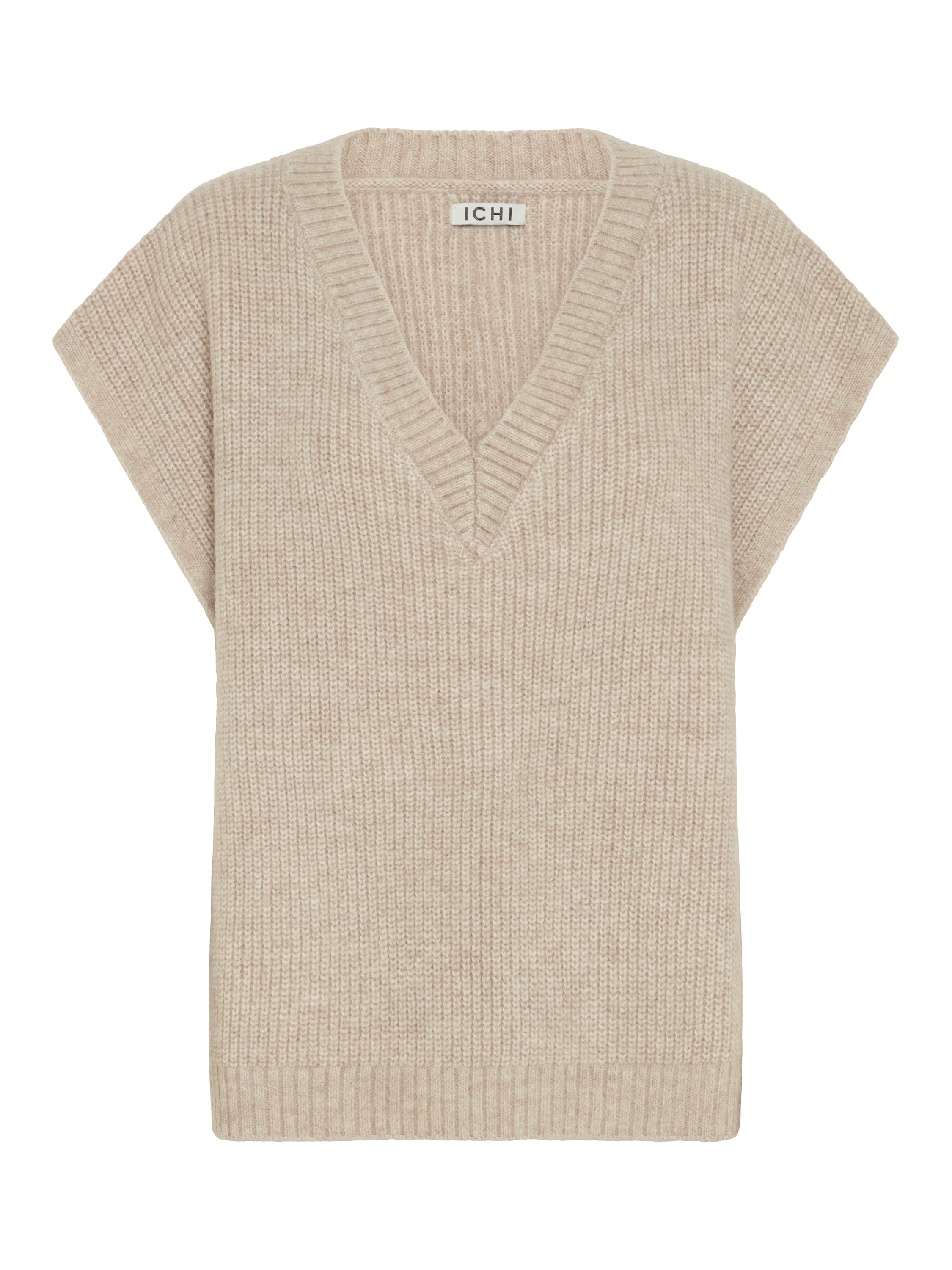 Product image 1 of 4, which shows ICHI Maja Textured Knit Top, Light Grey Melange, One Size