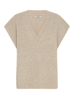 ICHI Maja Textured Knit Top, Light Grey Melange, Light Grey Melange