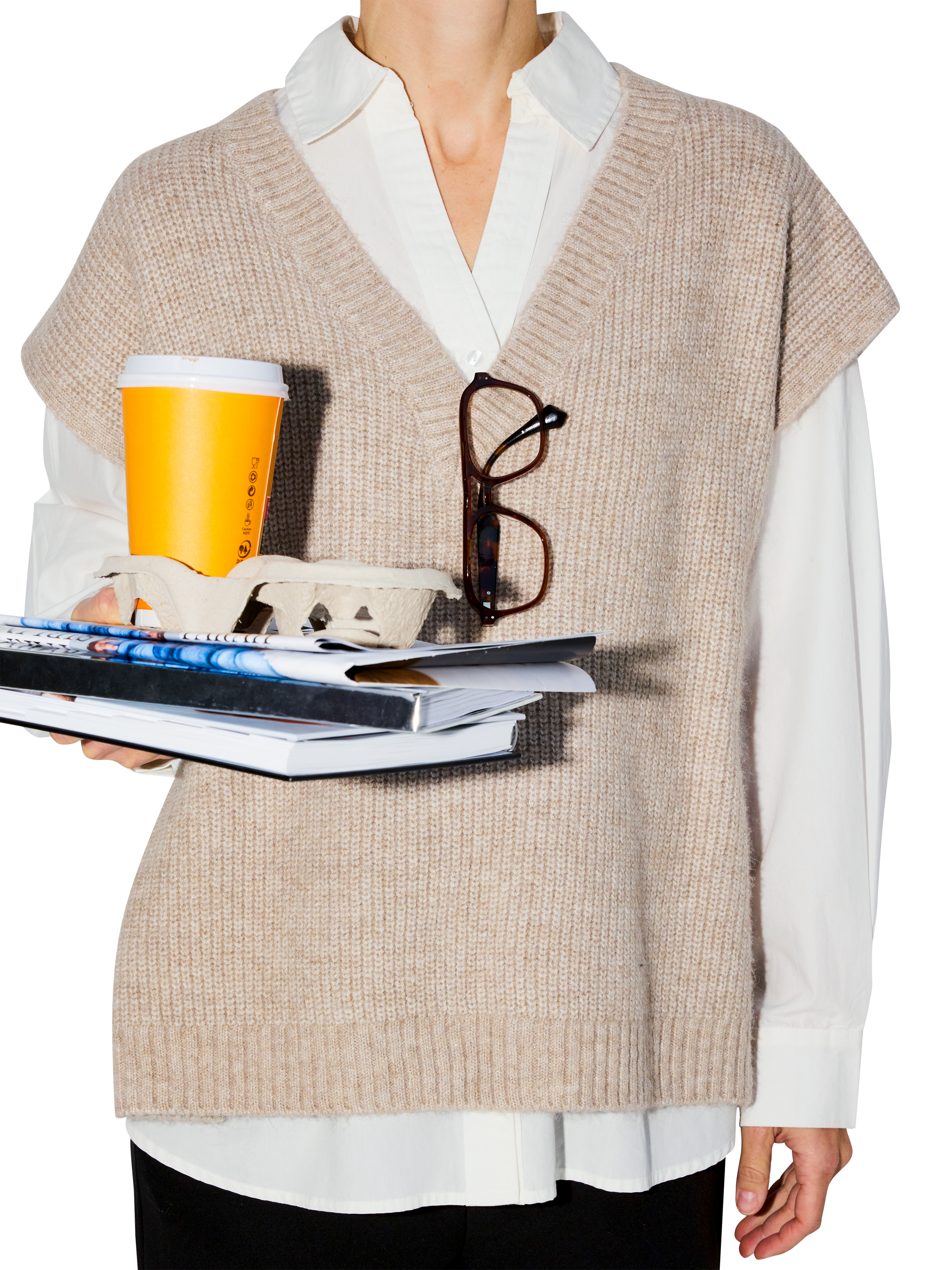 Product image 4 of 4, which shows ICHI Maja Textured Knit Top, Light Grey Melange, One Size