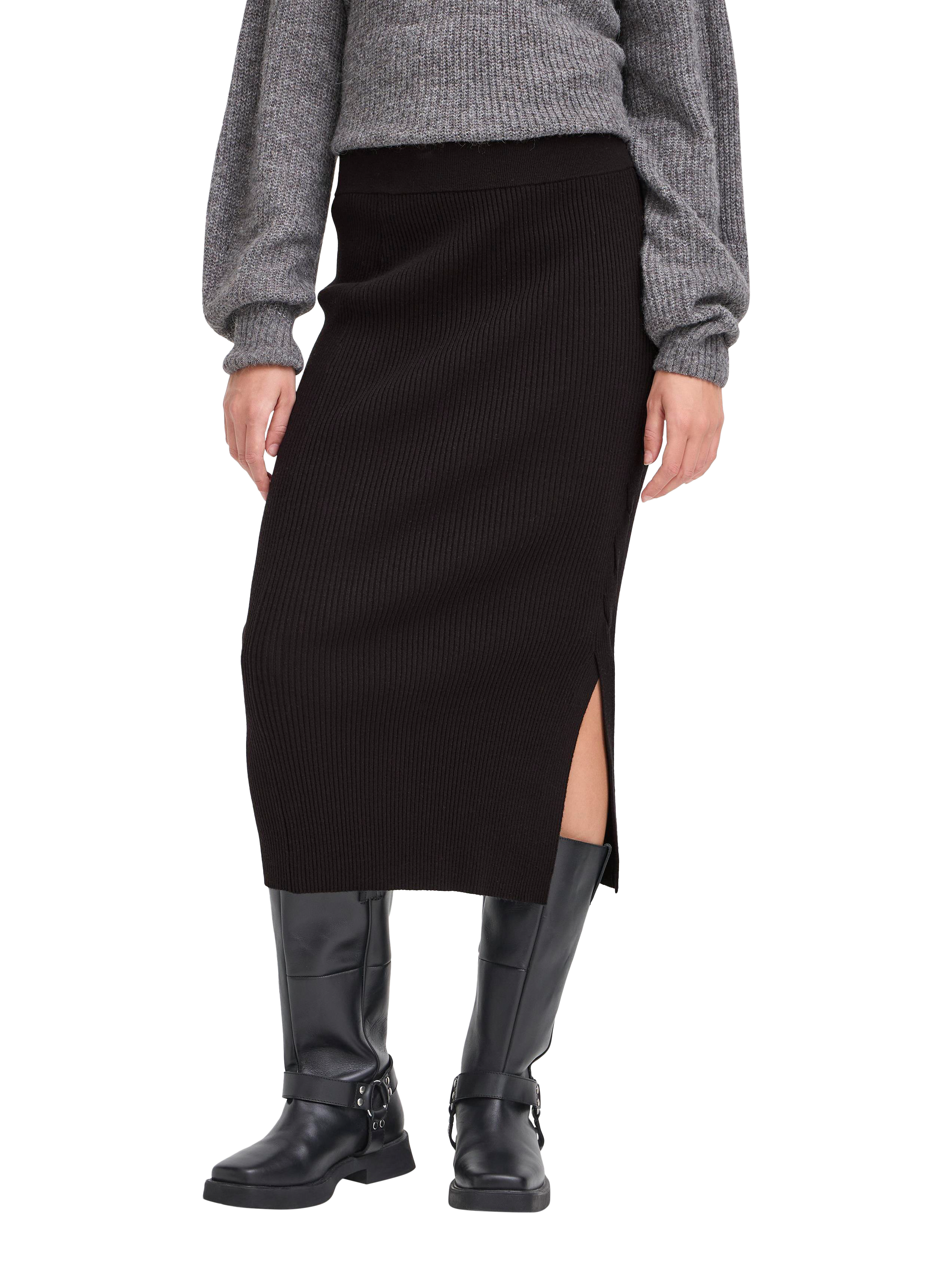 Product image 1 of 7, which shows ICHI Dollis Knitted Midi Skirt, Black, XS