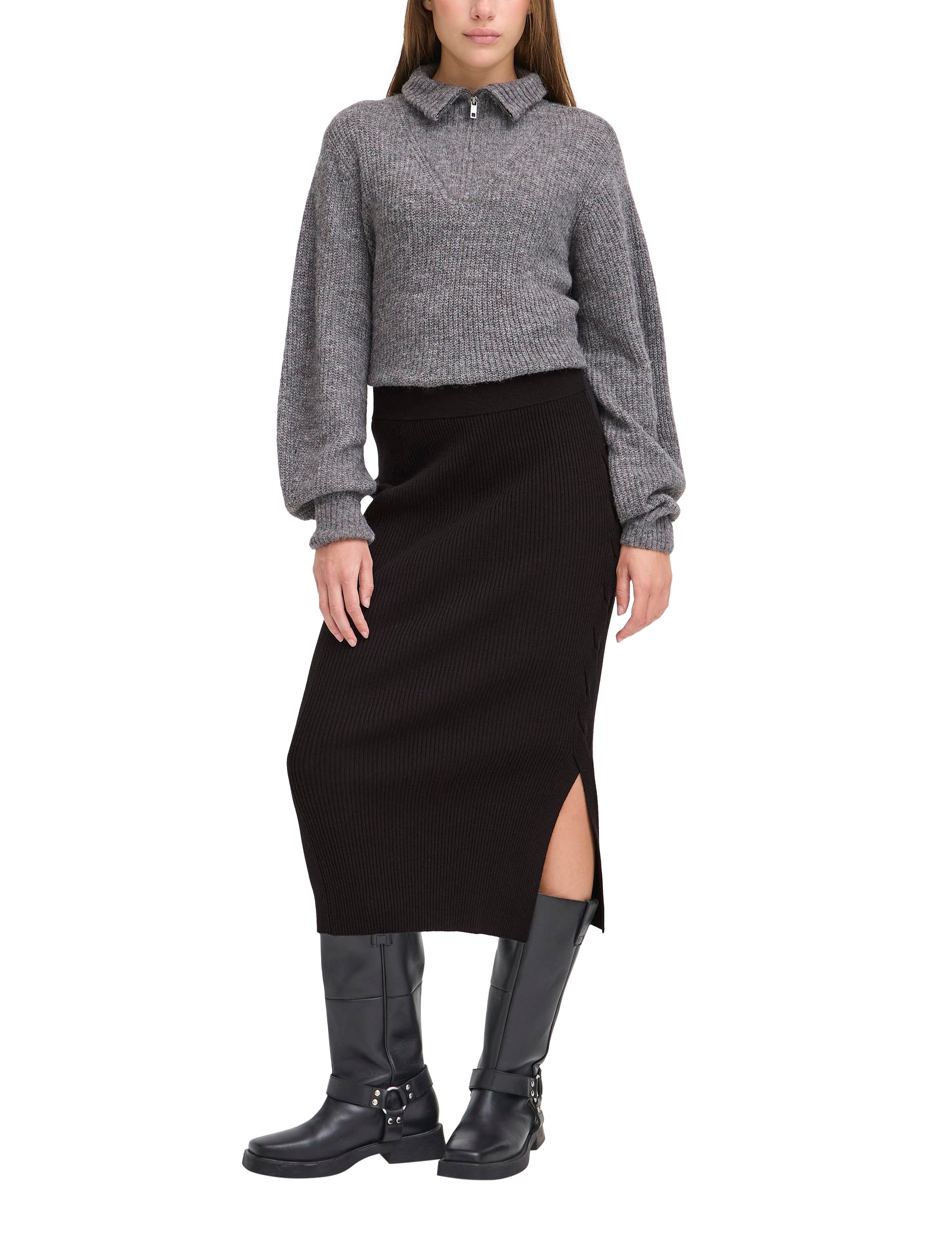 Product image 3 of 7, which shows ICHI Dollis Knitted Midi Skirt, Black, XS