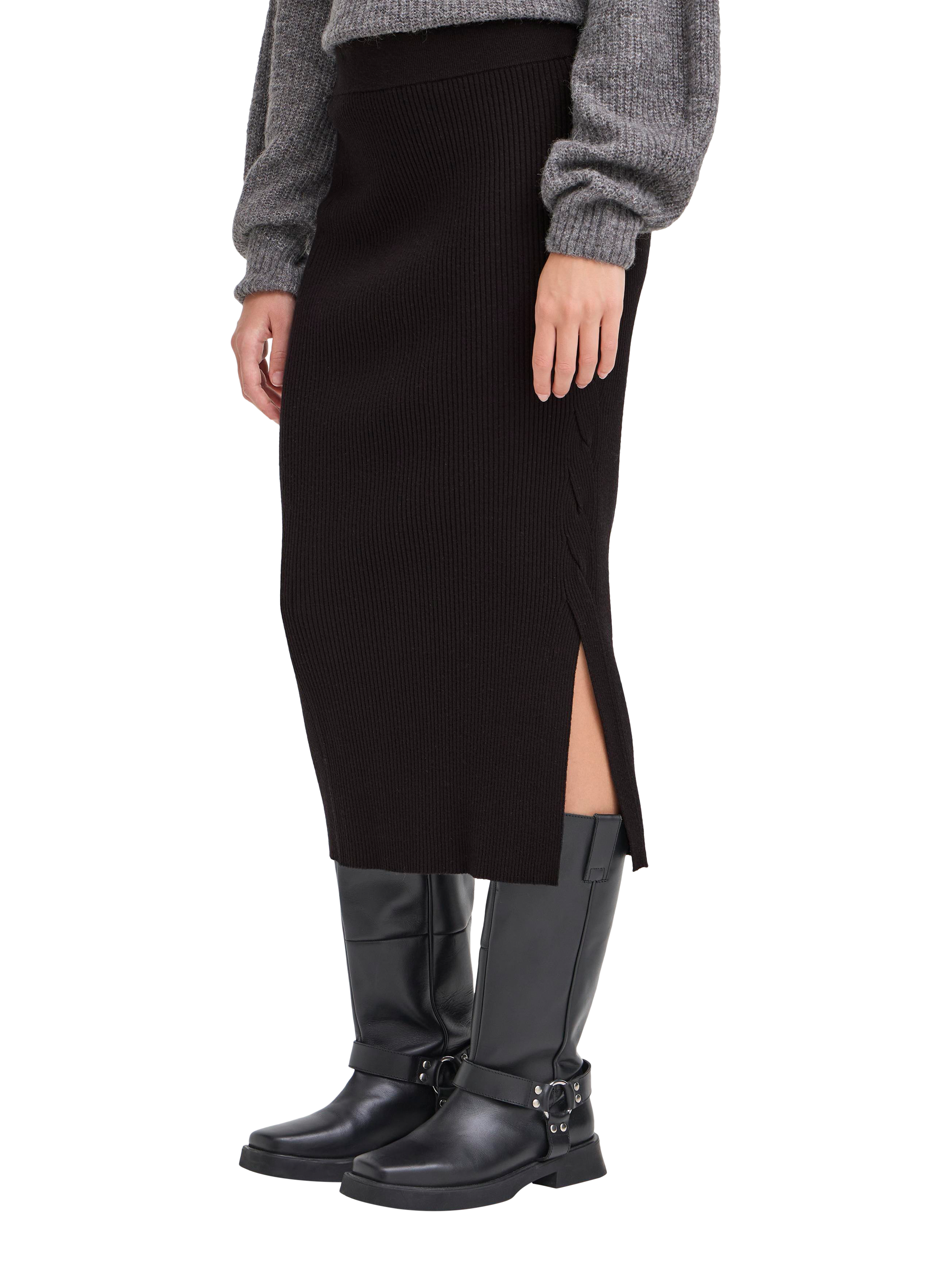 Product image 4 of 7, which shows ICHI Dollis Knitted Midi Skirt, Black, XS