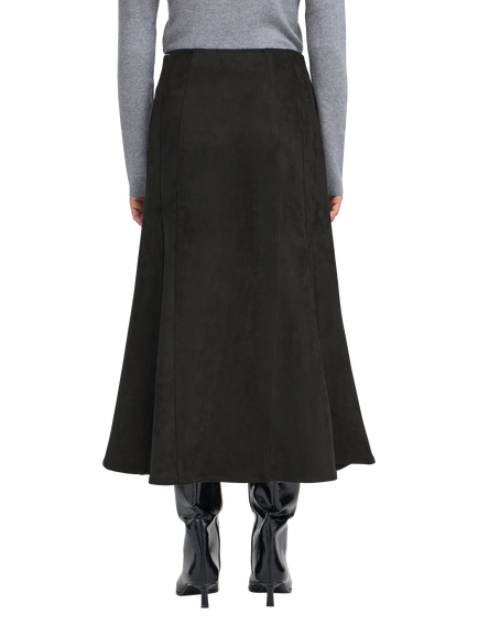ICHI Afo Faux Suede Midi Skirt, Black - view 2, Black