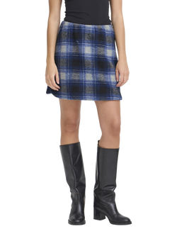 ICHI Plaid Check Mini Skirt, Navy/Peony, Navy/Peony