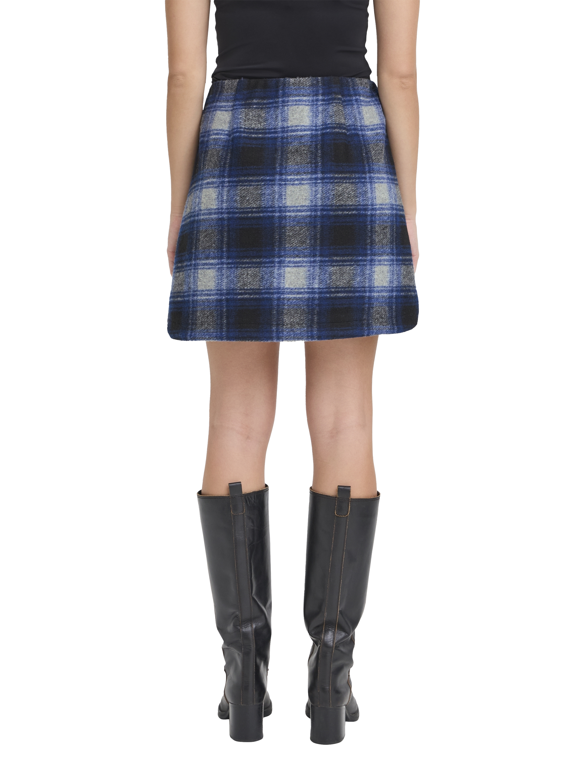 Product image 2 of 7, which shows ICHI Plaid Check Mini Skirt, Navy/Peony, 10