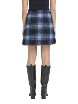 ICHI Plaid Check Mini Skirt, Navy/Peony - view 2, Navy/Peony