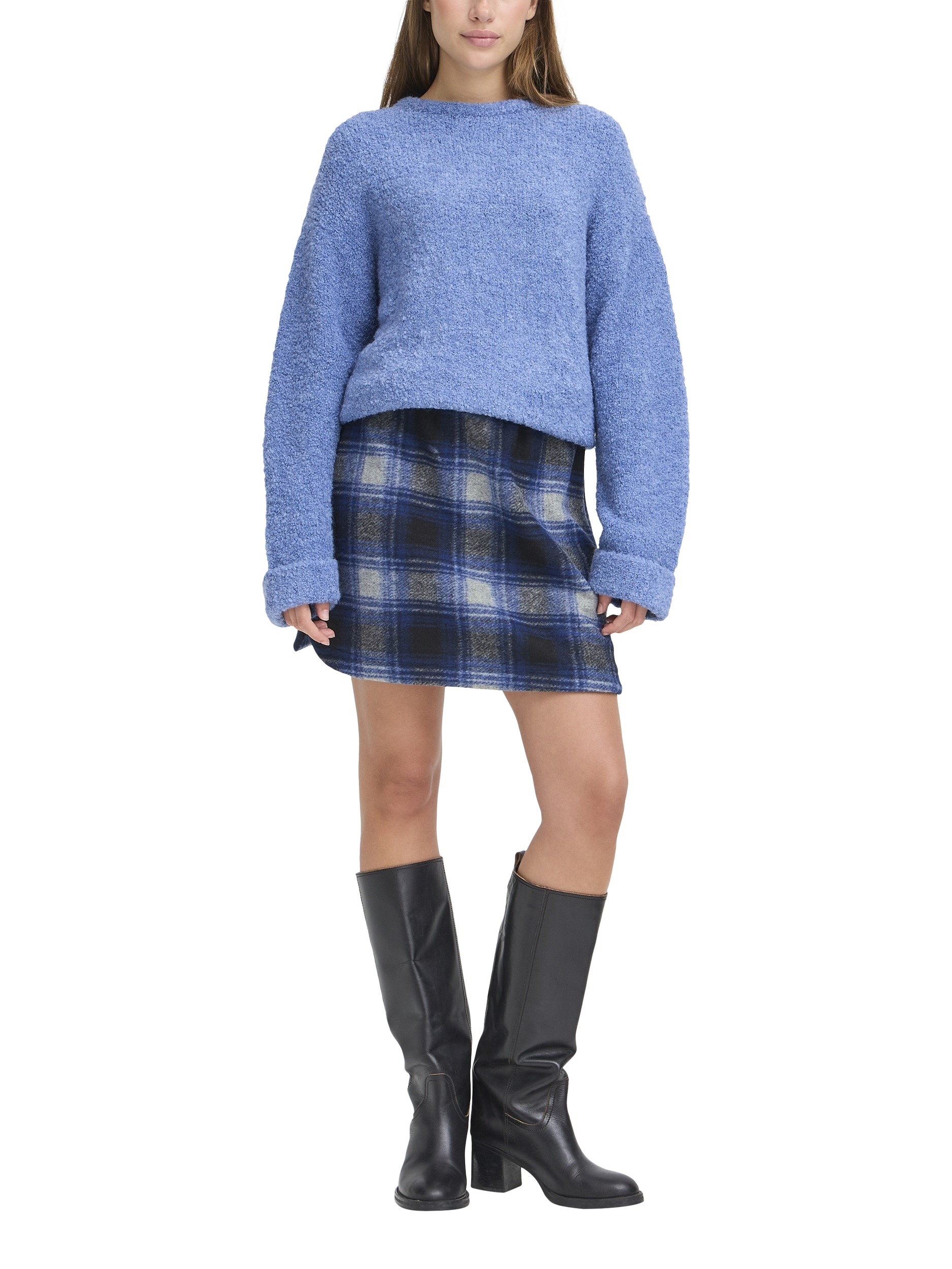 Product image 3 of 7, which shows ICHI Plaid Check Mini Skirt, Navy/Peony, 10