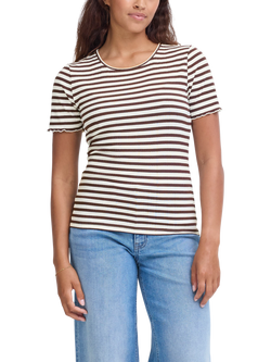 ICHI Cella Stripe Crew Neck T-Shirt, Coffee Bean/Cloud