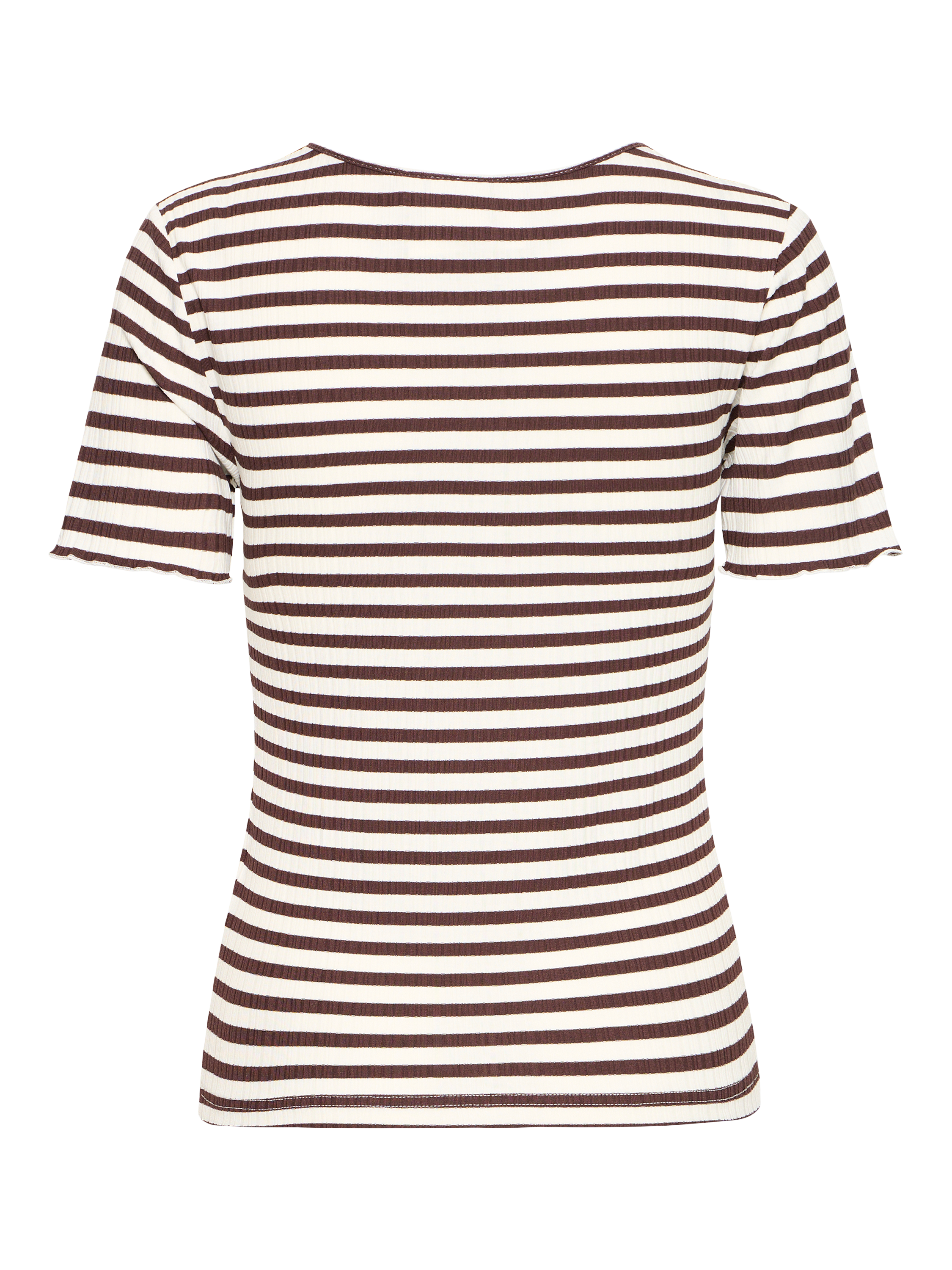 Product image 6 of 7, which shows ICHI Cella Stripe Crew Neck T-Shirt, Coffee Bean/Cloud, XS