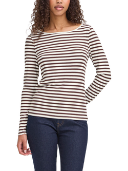 ICHI Cella Stripe Long Sleeve Top, Coffee Bean/Cloud
