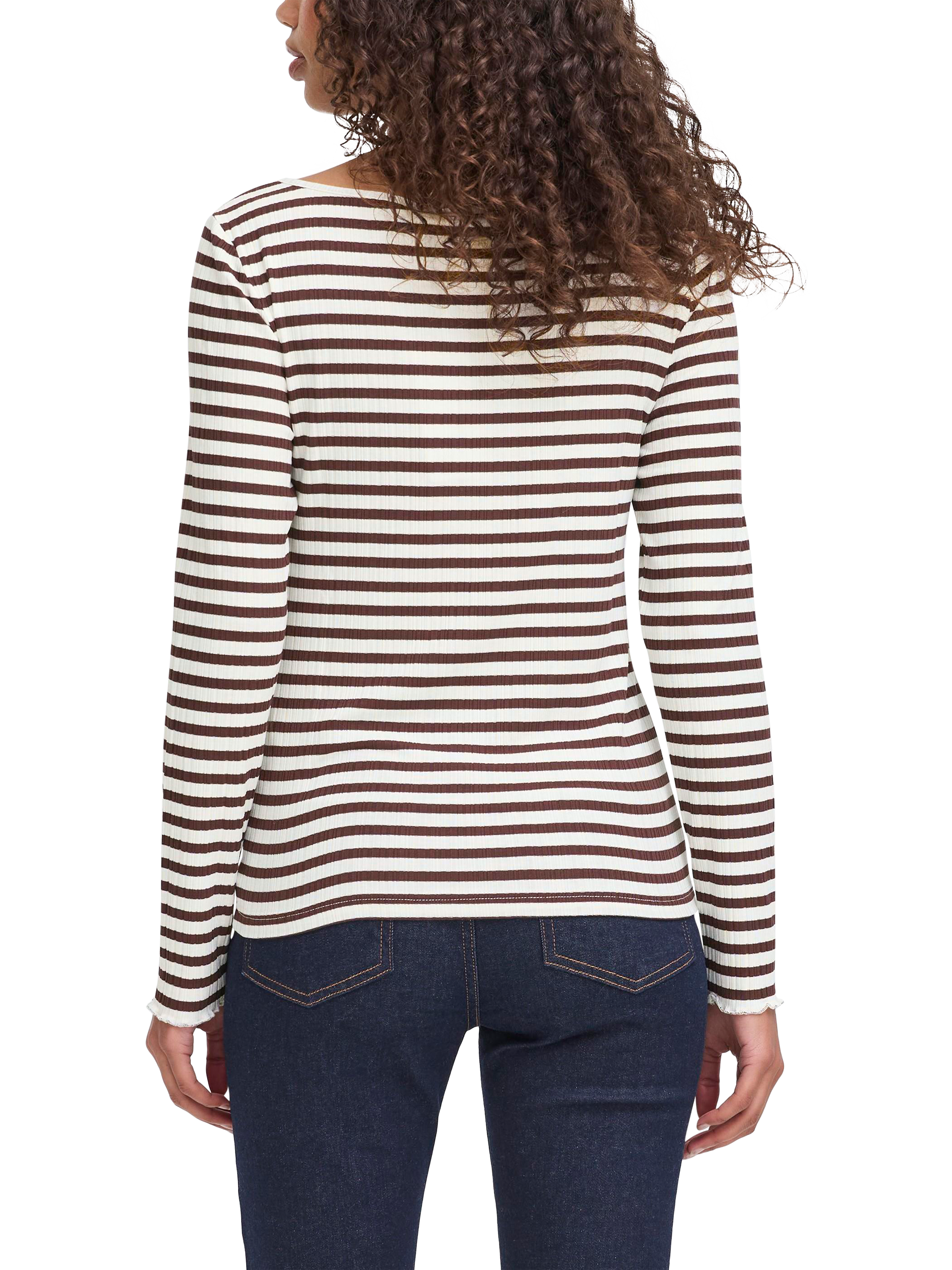 Product image 2 of 7, which shows ICHI Cella Stripe Long Sleeve Top, Coffee Bean/Cloud, XS