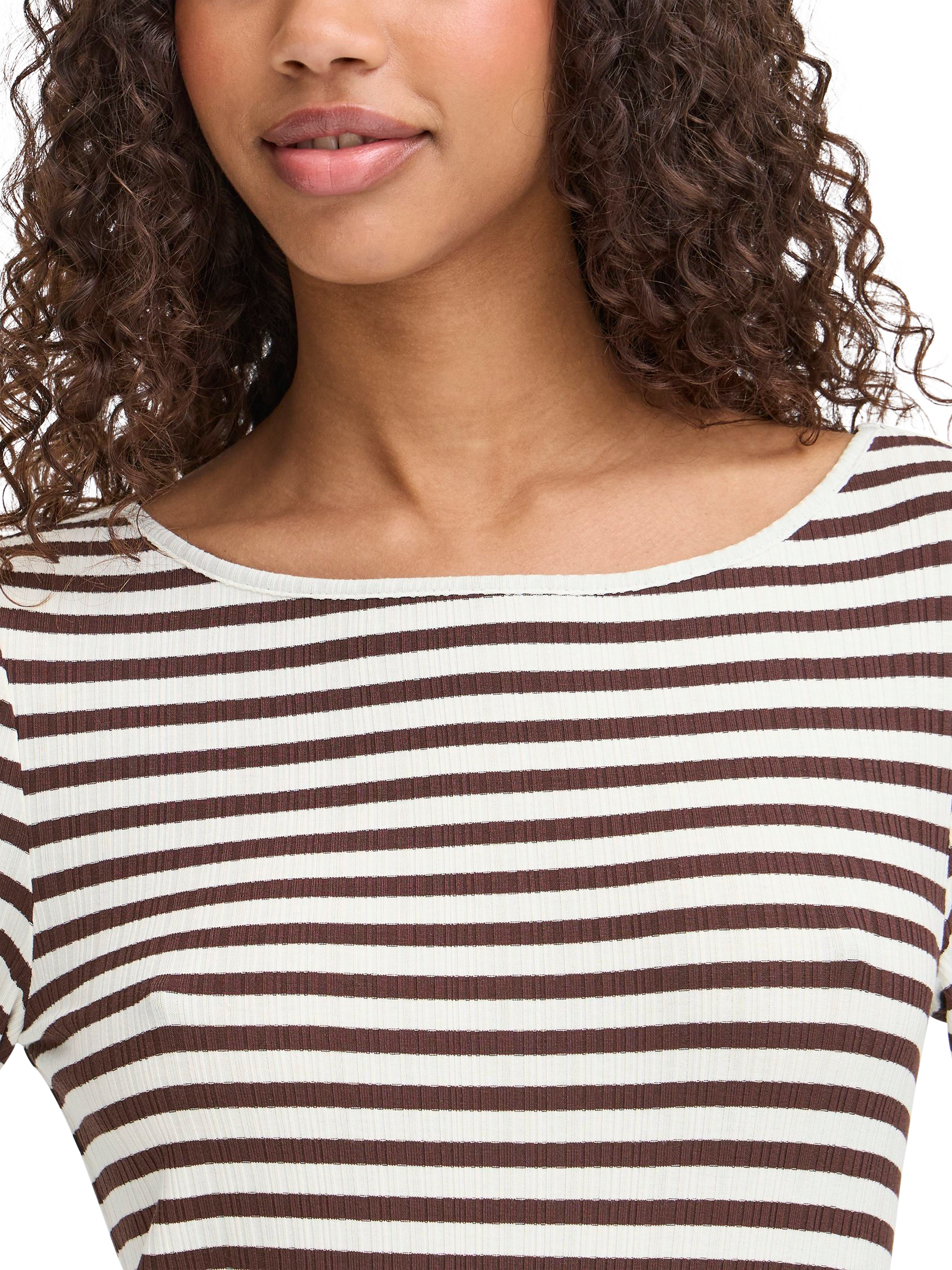 Product image 4 of 7, which shows ICHI Cella Stripe Long Sleeve Top, Coffee Bean/Cloud, XS