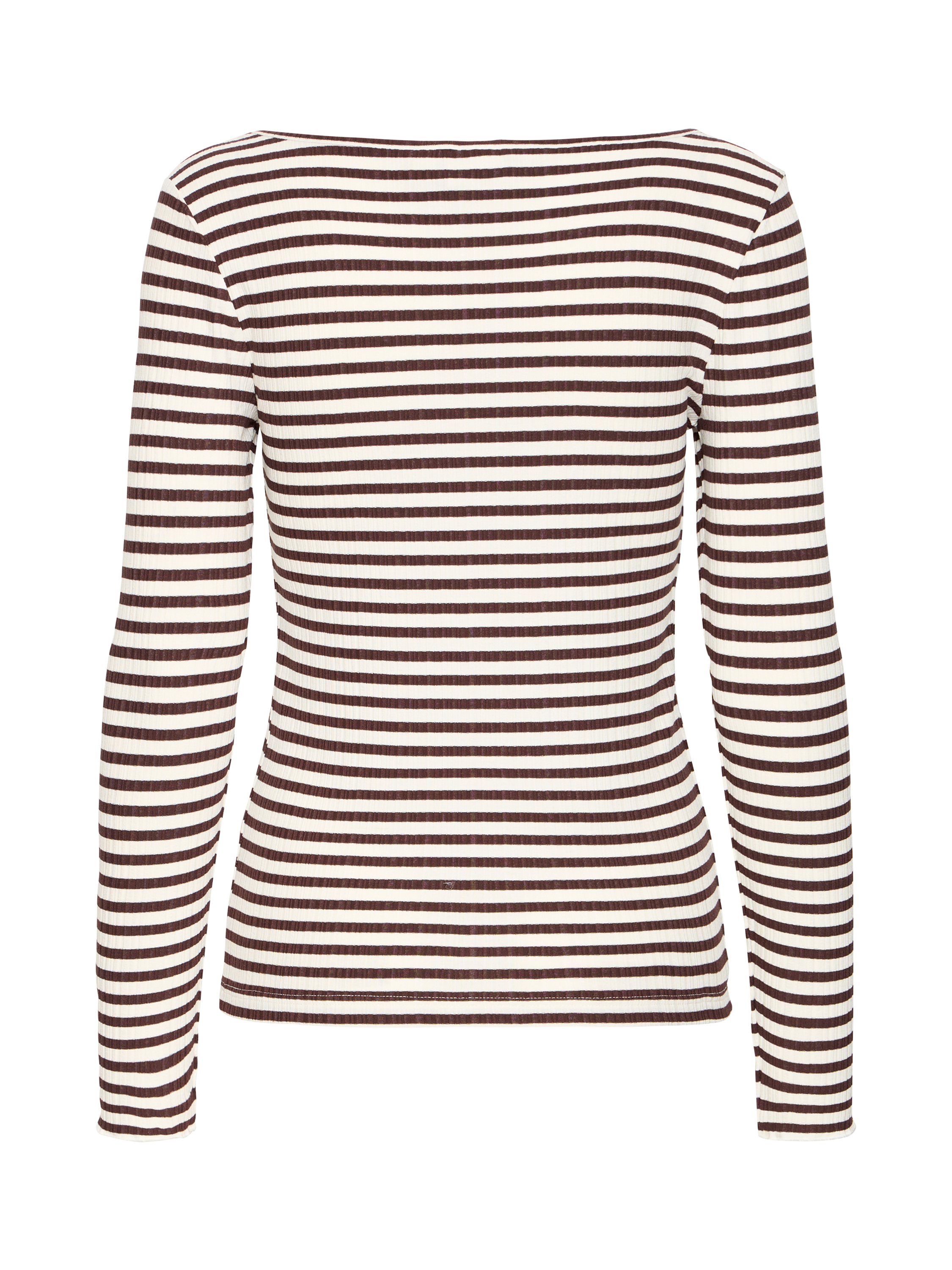 Product image 6 of 7, which shows ICHI Cella Stripe Long Sleeve Top, Coffee Bean/Cloud, XS