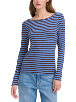 ICHI Cella Stripe Top, Blue Yonder/Coffee, Blue Yonder/Coffee