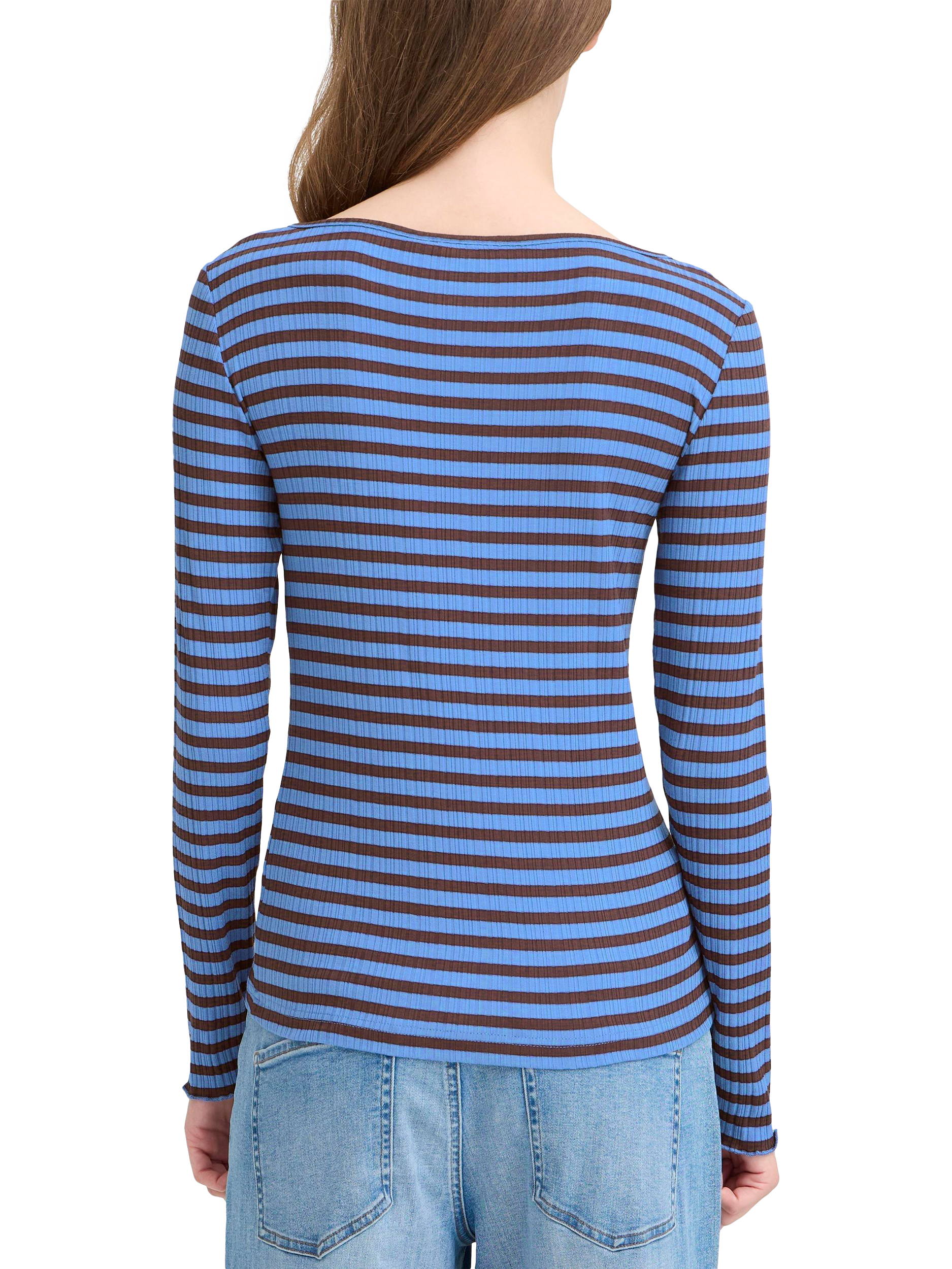 Product image 2 of 7, which shows ICHI Cella Stripe Top, Blue Yonder/Coffee, XS