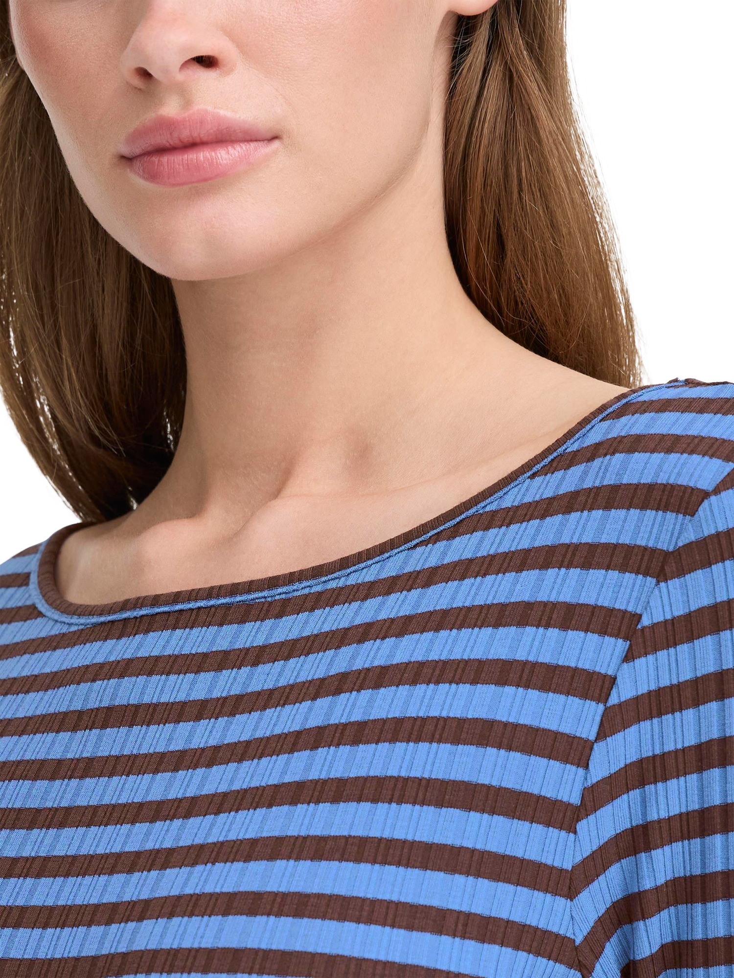 Product image 4 of 7, which shows ICHI Cella Stripe Top, Blue Yonder/Coffee, XS