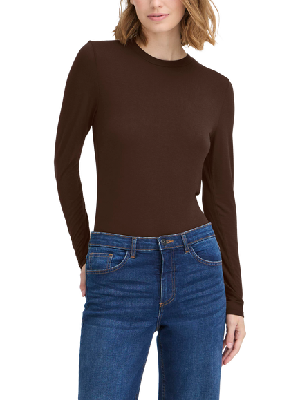 ICHI Philuca Crew Neck Long Sleeve Top, Coffee Bean, Coffee Bean