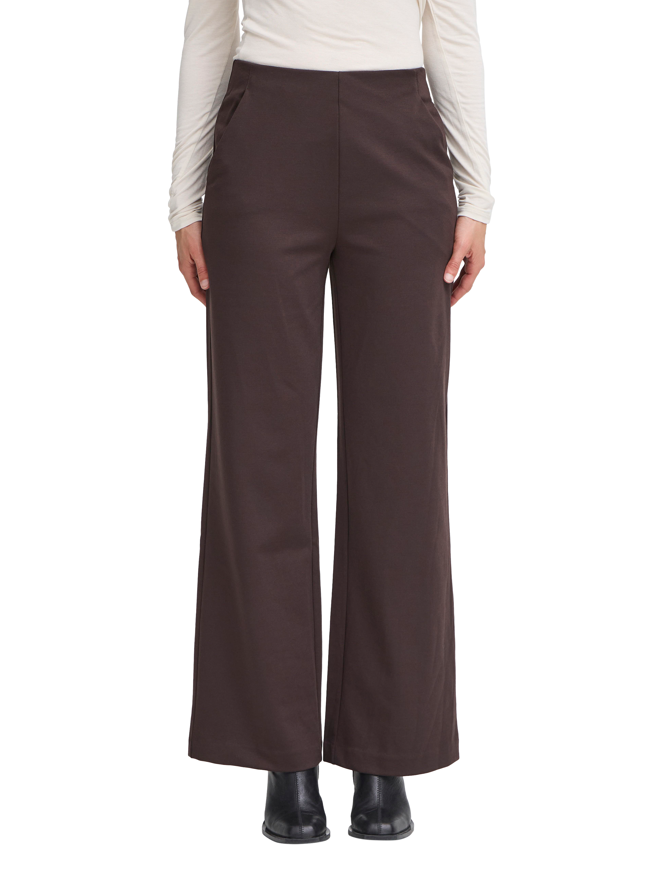 Product image 1 of 7, which shows ICHI Kate Wide Leg Tailored Trousers, Chocolate Torte, XS