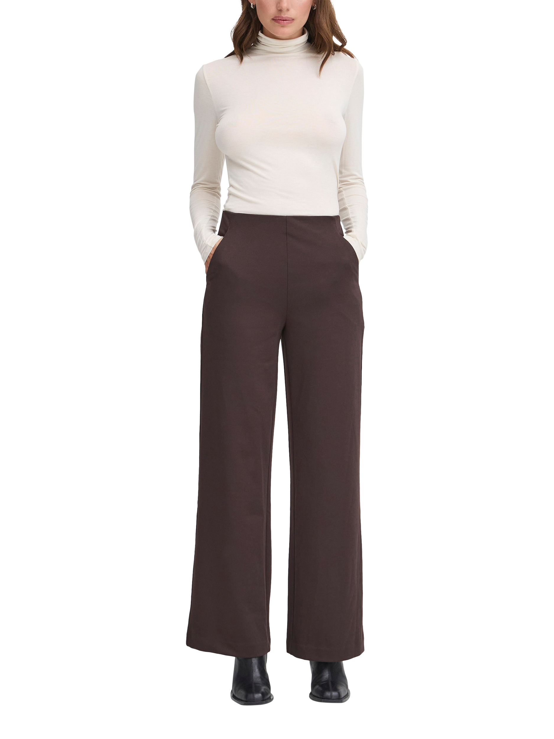 Product image 3 of 7, which shows ICHI Kate Wide Leg Tailored Trousers, Chocolate Torte, XS
