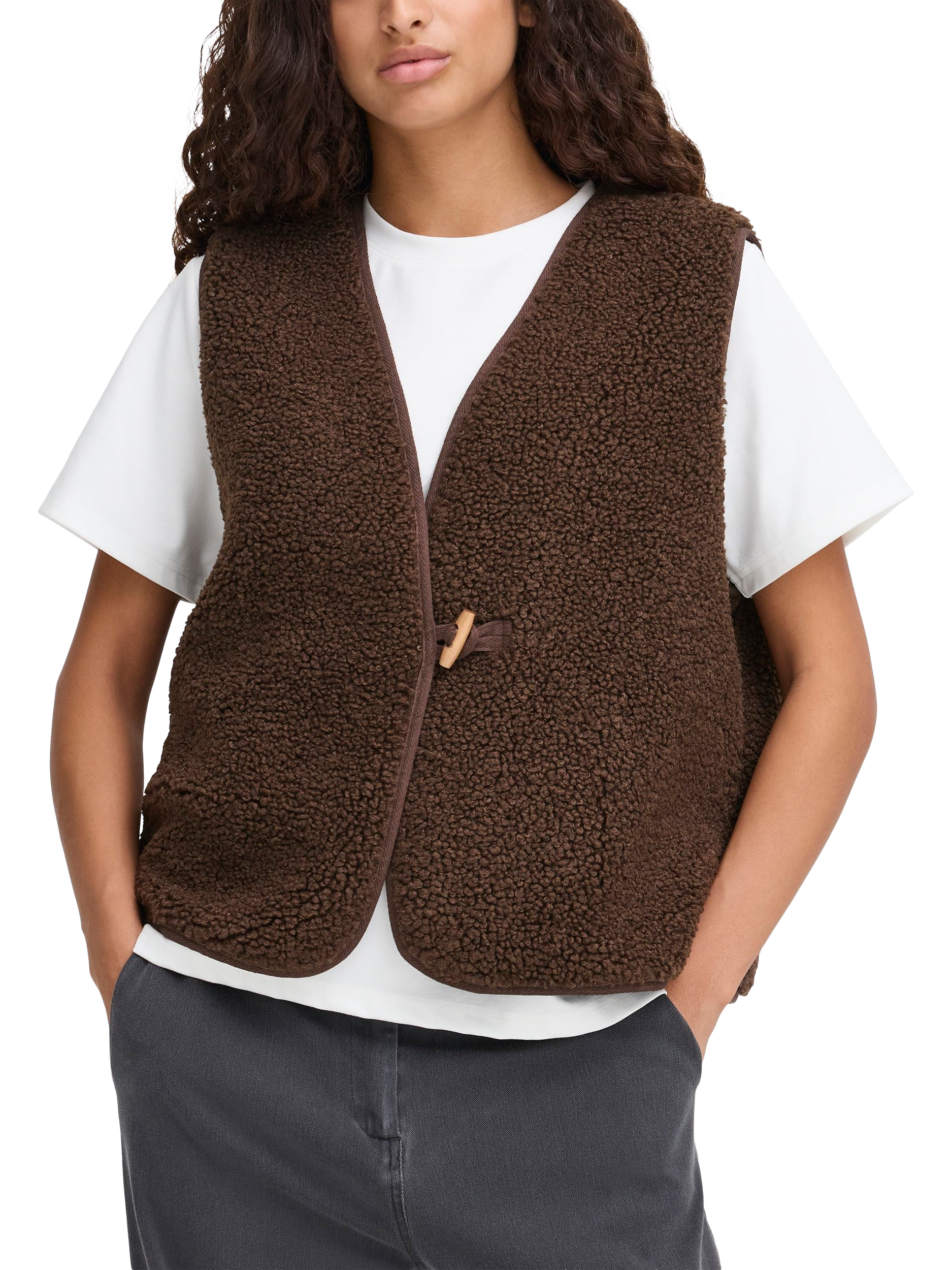 Product image 1 of 7, which shows ICHI Gozima Knit Waistcoat, Coffee Bean, 12