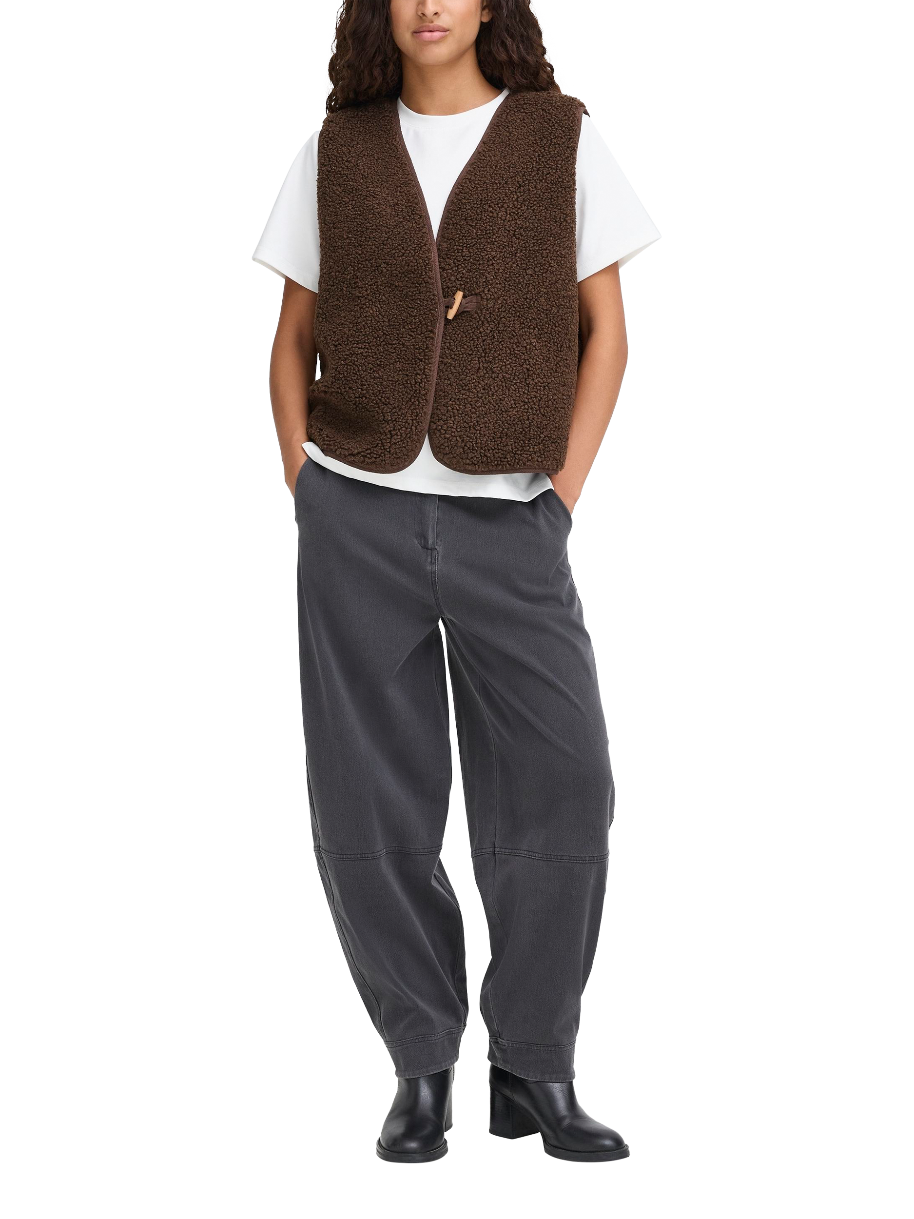 Product image 3 of 7, which shows ICHI Gozima Knit Waistcoat, Coffee Bean, 12