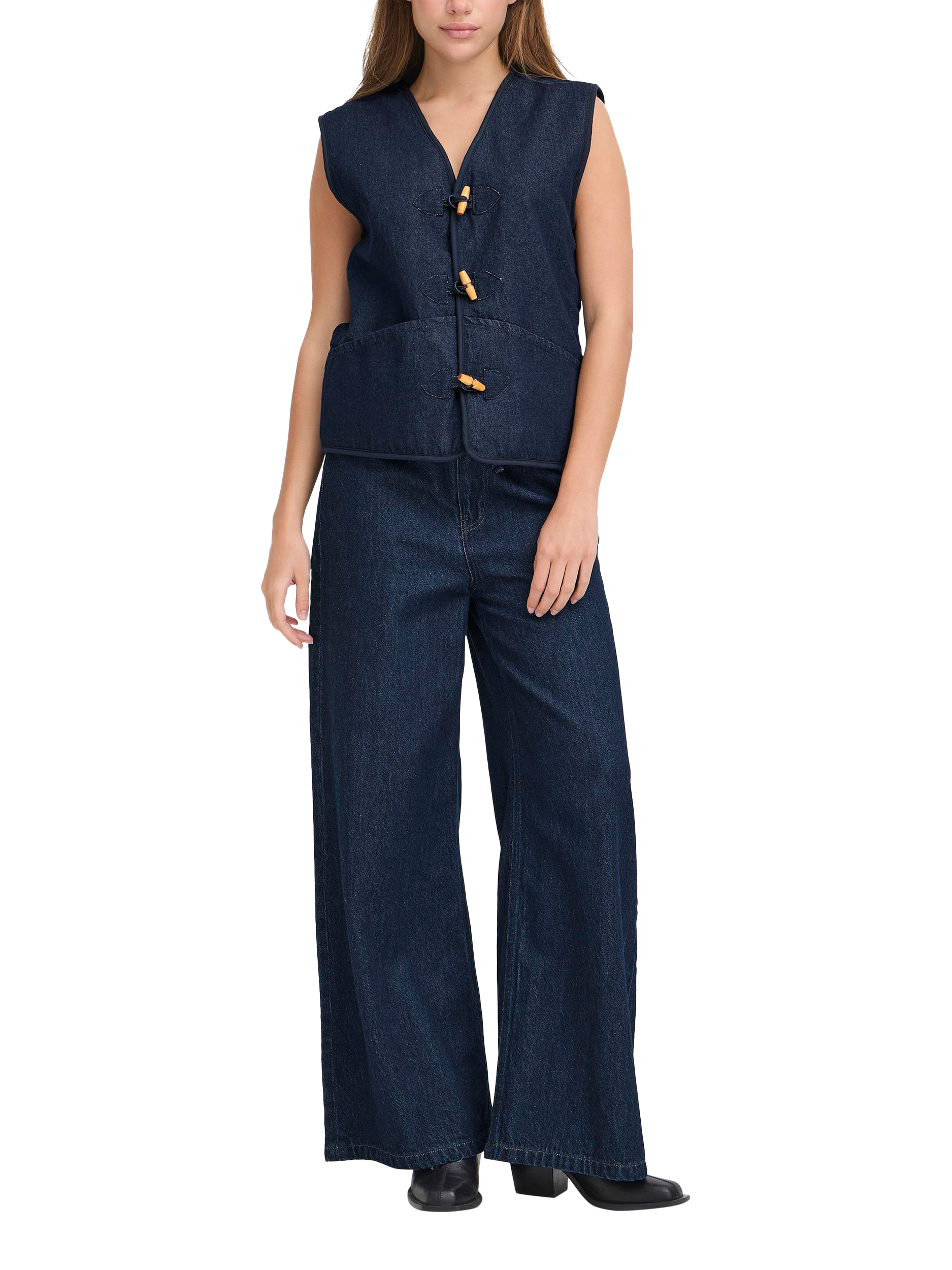 Product image 3 of 7, which shows ICHI Hiramo Knit Waistcoat, Denim Authentic Blue, 10