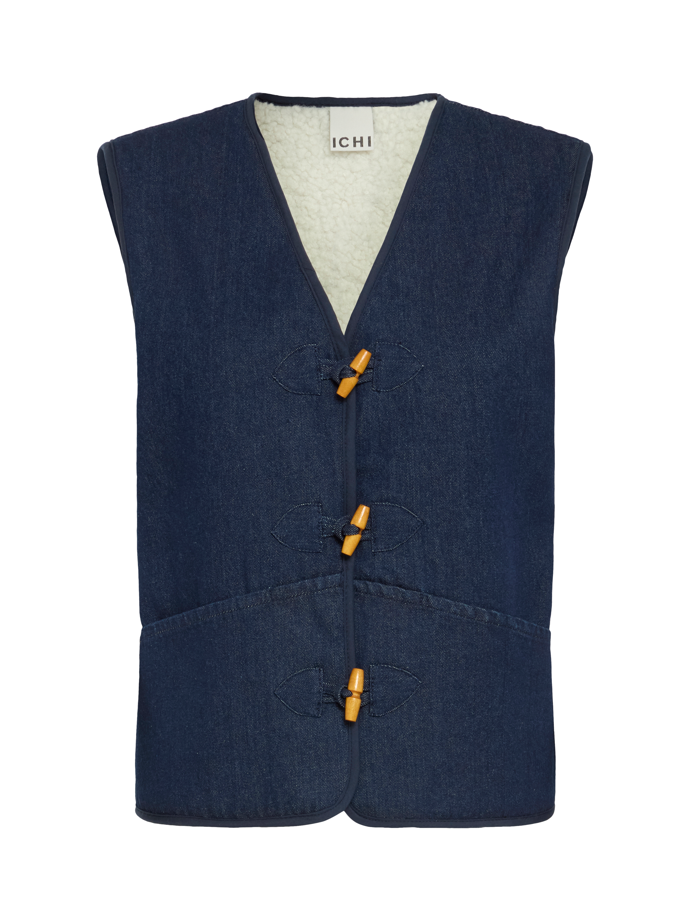 Product image 5 of 7, which shows ICHI Hiramo Knit Waistcoat, Denim Authentic Blue, 10