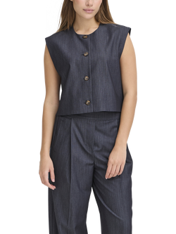 ICHI Stretch Button Waistcoat, Dark Blue