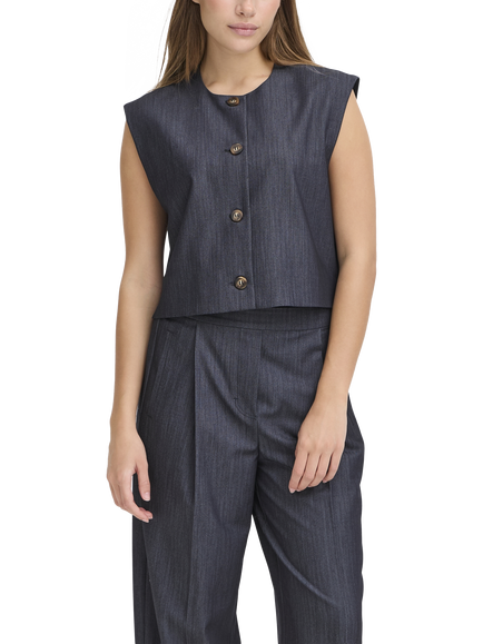 ICHI Stretch Button Waistcoat, Dark Blue