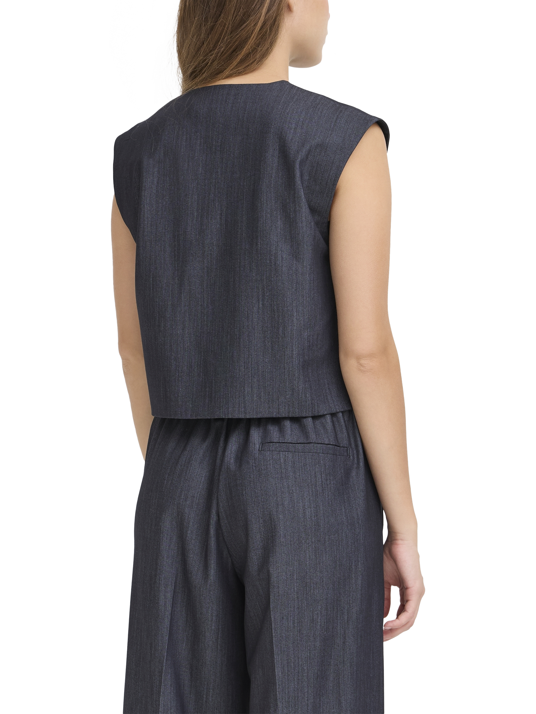 Product image 2 of 7, which shows ICHI Stretch Button Waistcoat, Dark Blue, 8