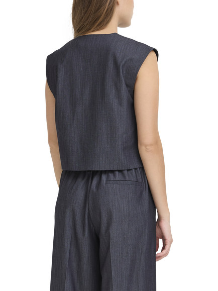 ICHI Stretch Button Waistcoat - view 2, Dark Blue