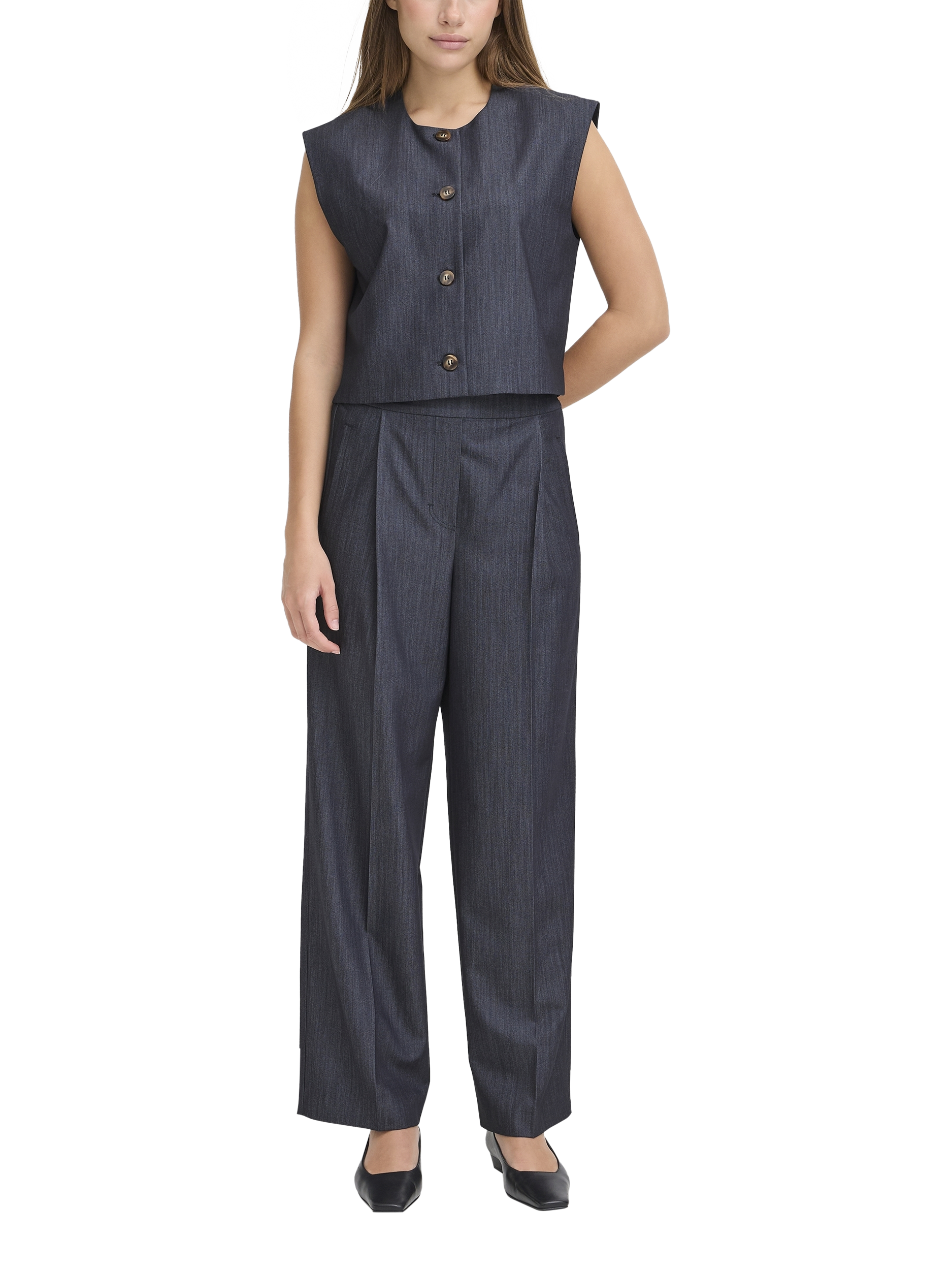 Product image 3 of 7, which shows ICHI Stretch Button Waistcoat, Dark Blue, 8