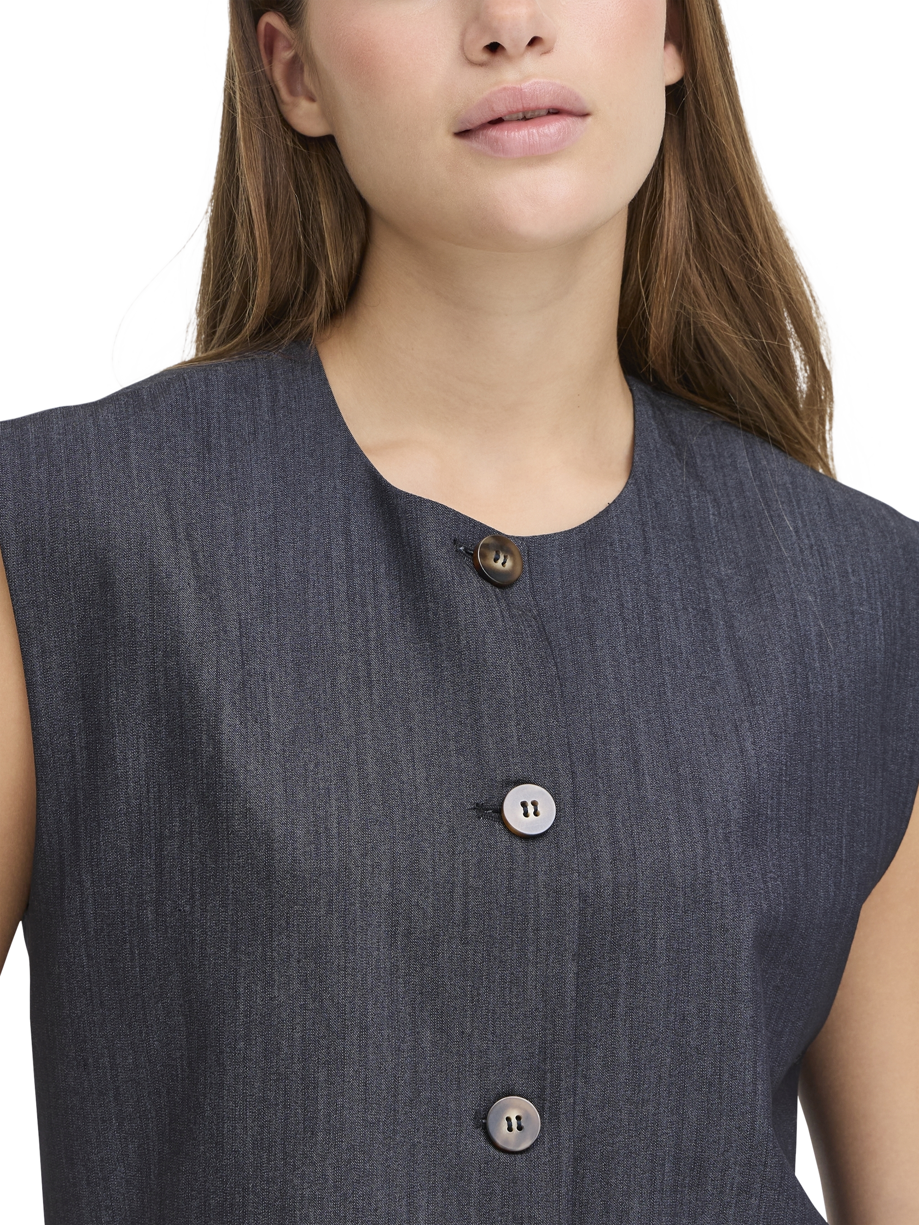 Product image 4 of 7, which shows ICHI Stretch Button Waistcoat, Dark Blue, 8