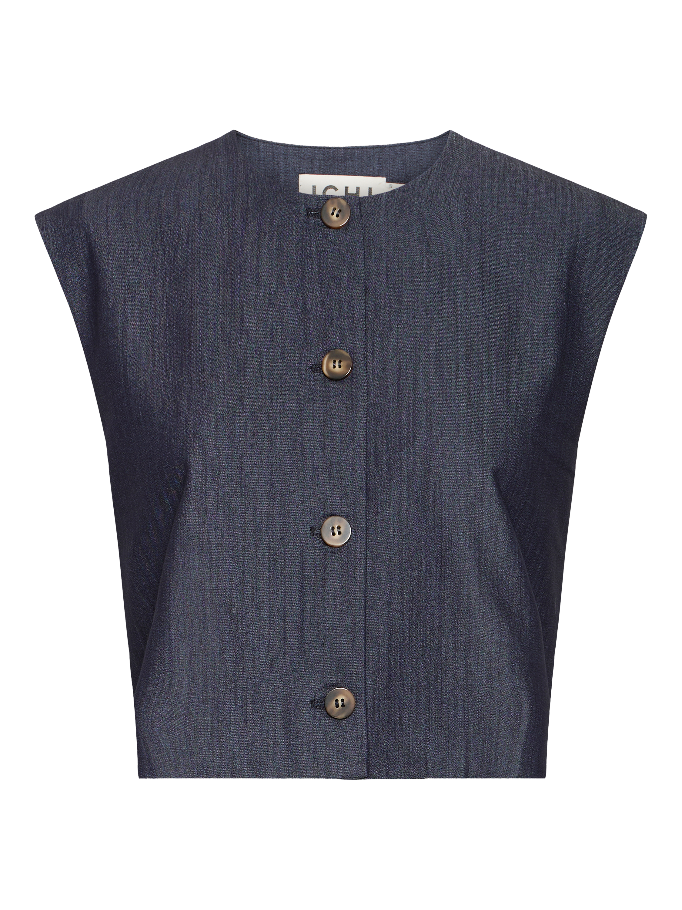Product image 5 of 7, which shows ICHI Stretch Button Waistcoat, Dark Blue, 8