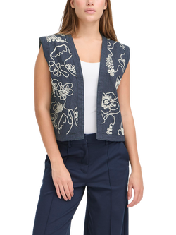 ICHI Paulia Embroidered Waistcoat, Estate Blue, Estate Blue