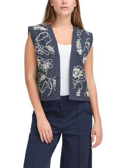 ICHI Paulia Embroidered Waistcoat, Estate Blue, Estate Blue