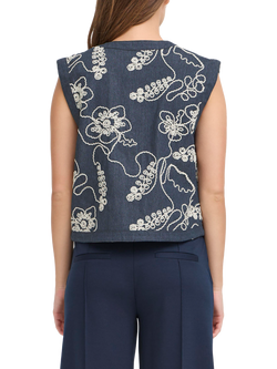 ICHI Paulia Embroidered Waistcoat, Estate Blue - view 2, Estate Blue