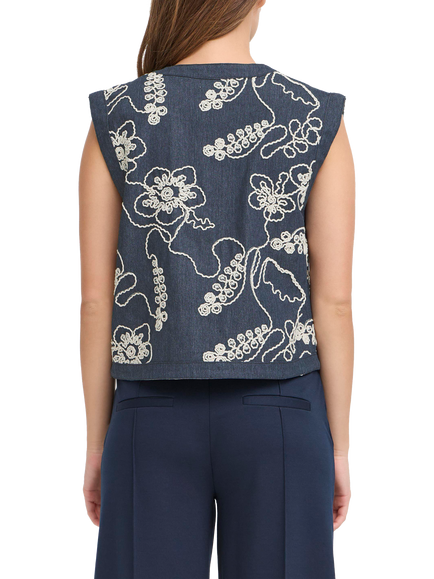 ICHI Paulia Embroidered Waistcoat, Estate Blue - view 2, Estate Blue