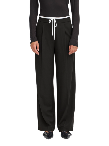 ICHI Kyrra Contrast Waist Trousers, Black, Black