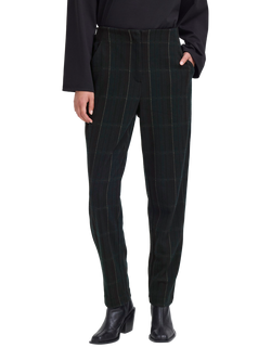 ICHI Kate Check Tailored Trousers, Black/Green, Black/Green