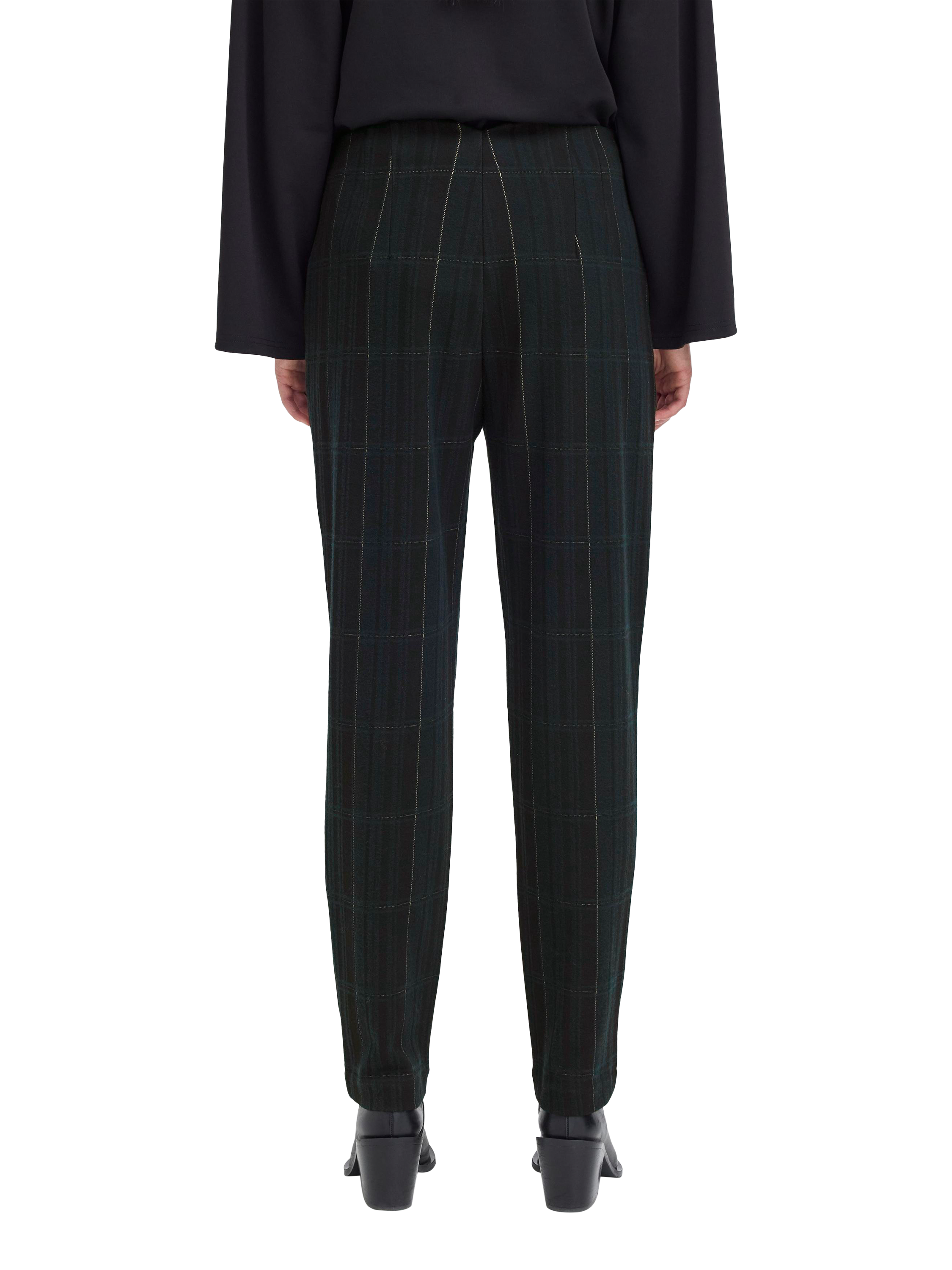 Product image 2 of 7, which shows ICHI Kate Check Tailored Trousers, Black/Green, XS