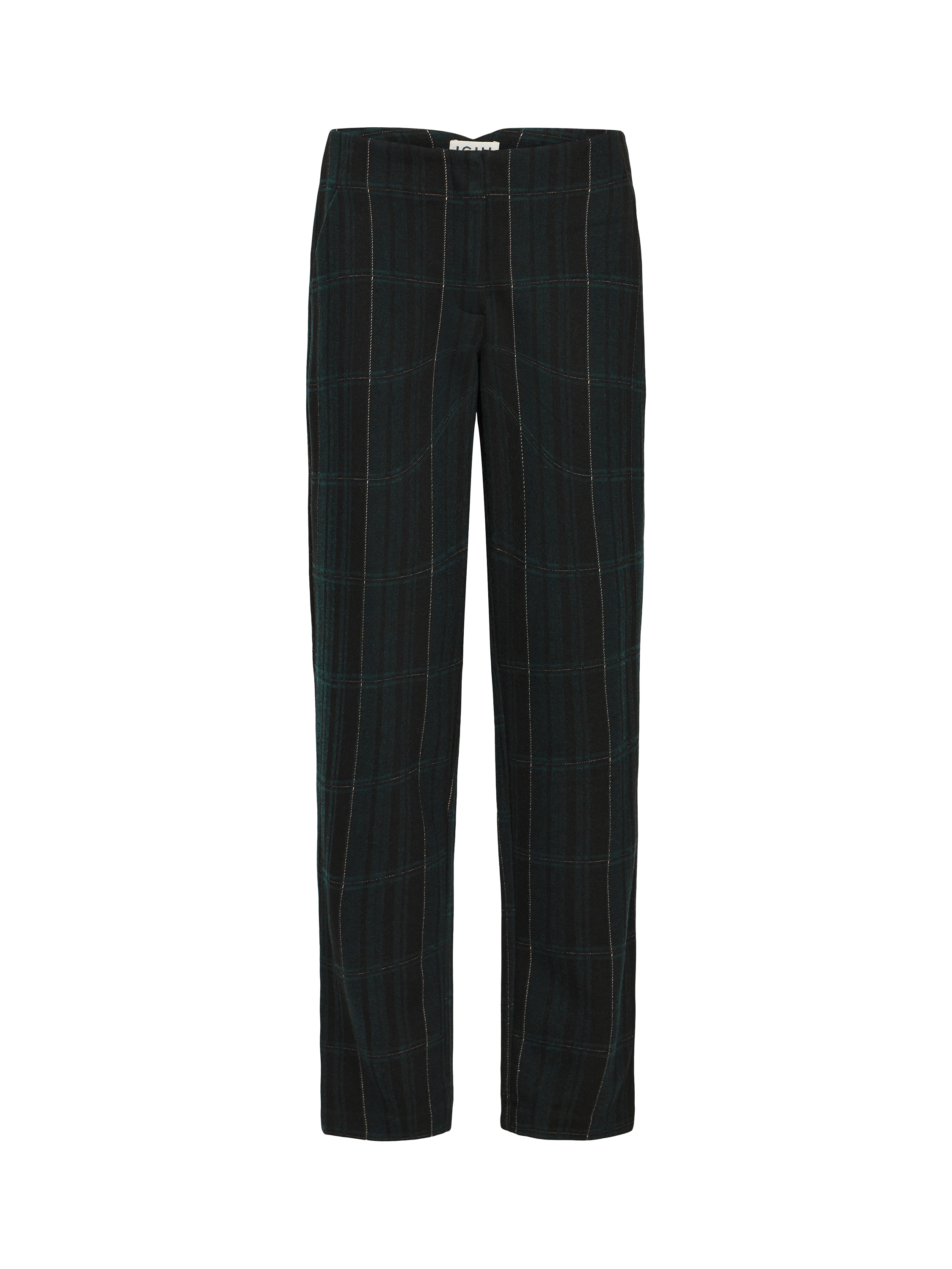 Product image 5 of 7, which shows ICHI Kate Check Tailored Trousers, Black/Green, XS