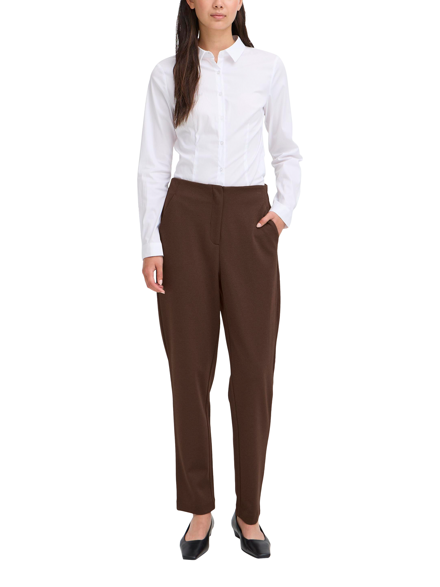 Product image 3 of 7, which shows ICHI Kate Textured Tailored Trousers, Coffee Bean, XS