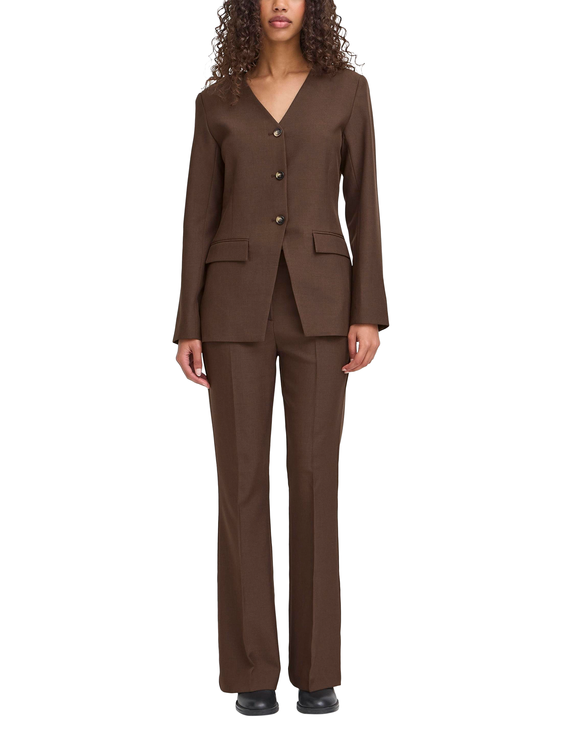 Product image 3 of 7, which shows ICHI Lexi Tailored Trousers, Coffee Bean Melange, 8